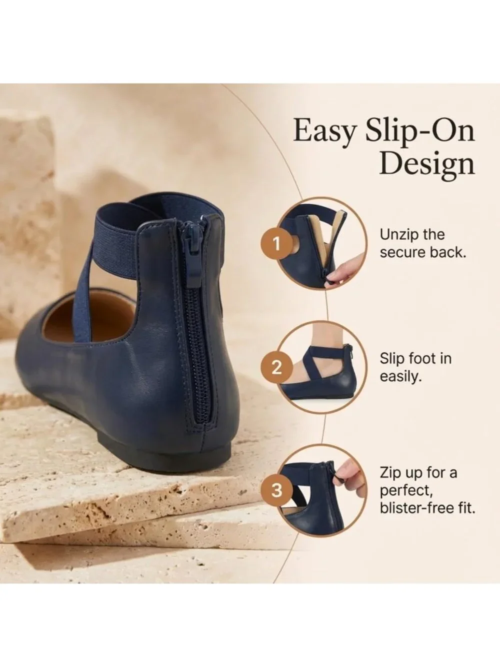 Women's Navy Blue Foam Cushioned Closed Toe Criss Cross Elastic Strap Flat Shoes